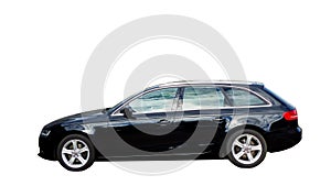 Black car family estate Audi A4 isolated