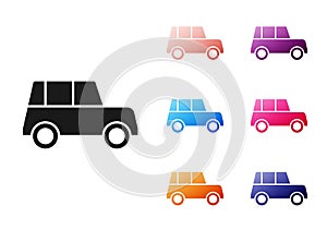 Black Car icon isolated on white background. Front view. Set icons colorful. Vector