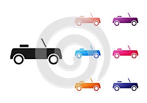 Black Car icon isolated on white background. Front view. Set icons colorful. Vector