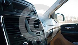 Black car interior with radio and glove compartment