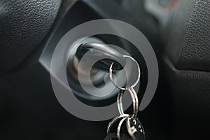Black car key in ignition