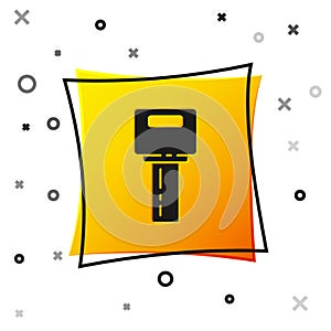 Black Car key with remote icon isolated on white background. Car key and alarm system. Yellow square button. Vector