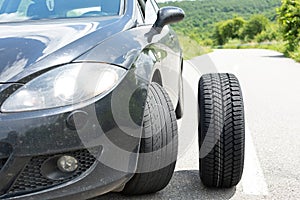 Black car`s new tyre