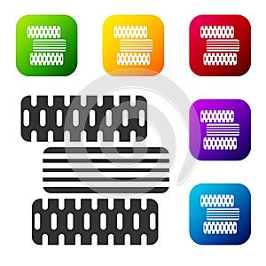 Black Car tire wheel icon isolated on white background. Set icons in color square buttons. Vector Illustration