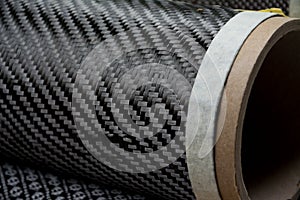 Black carbon fiber composite raw material close up
