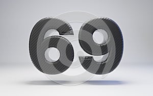 Black carbon fiber number 69 isolated on white