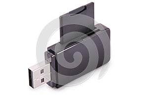 Black card reader with memory card (Clipping path)