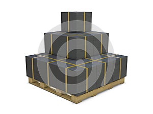 Black cardboard boxes in group