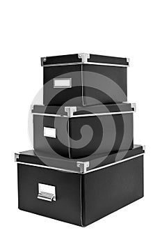 Black cardboard storage boxes