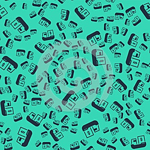 Black Cargo ship with boxes delivery service icon isolated seamless pattern on green background. Delivery