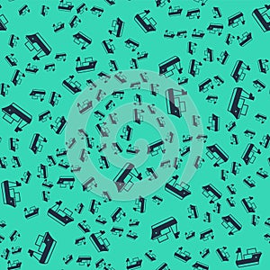 Black Cargo ship icon isolated seamless pattern on green background. Vector