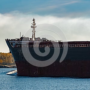 Black cargo ship`s bow