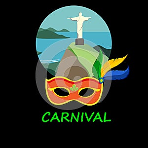 Black carnival Brazil background with festive mask.