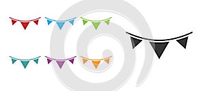 Black Carnival garland with flags icon isolated on white background. Party pennants for birthday celebration, festival