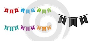 Black Carnival garland with flags icon isolated on white background. Party pennants for birthday celebration, festival