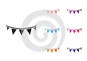 Black Carnival garland with flags icon isolated on white background. Party pennants for birthday celebration, festival