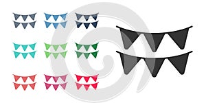 Black Carnival garland with flags icon isolated on white background. Party pennants for birthday celebration, festival