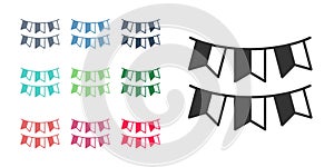 Black Carnival garland with flags icon isolated on white background. Party pennants for birthday celebration, festival