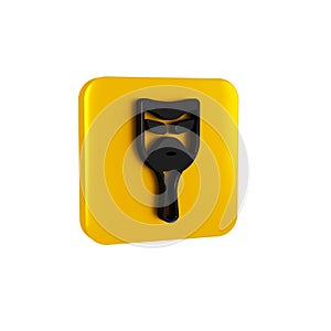 Black Carnival mask icon isolated on transparent background. Masquerade party mask. Yellow square button.