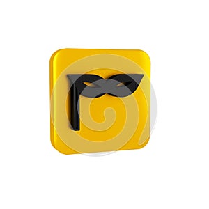 Black Carnival mask icon isolated on transparent background. Masquerade party mask. Yellow square button.