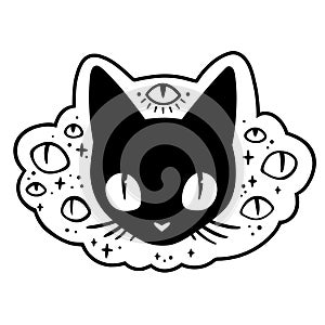 Black cartoon cat head with eyes