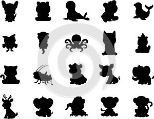 Black cartoon Silhouettes set of animals in Cartoon style, Logos and icons