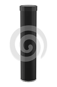 Black Cartridge Tube for Grease Lubricant Isolated on White Background.