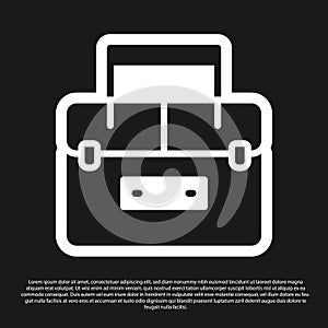 Black Case or box container for wobbler and gear fishing equipment icon isolated on black background. Fishing tackle