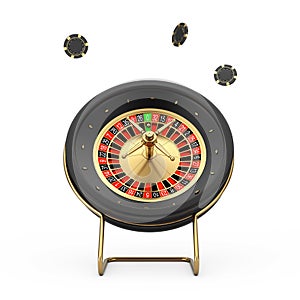 Black Casino Roulette Wheel with Poker Casino Chips. 3d Rendering