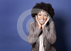 Black casual woman on blue background