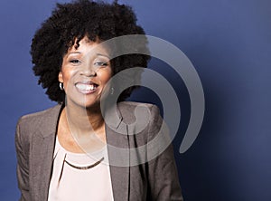 Black casual woman on blue background