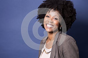 Black casual woman on blue background