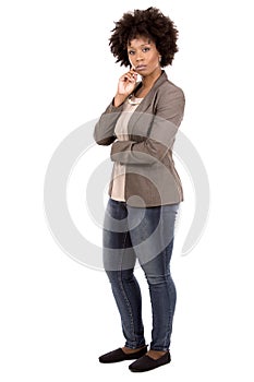 Black casual woman on white background