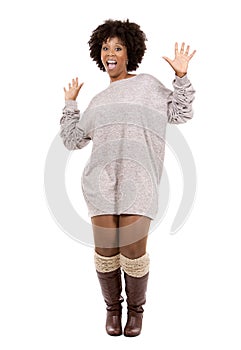 Black casual woman on white background
