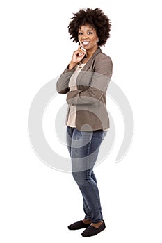 Black casual woman on white background