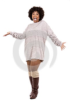 Black casual woman on white background