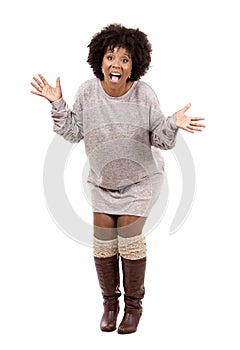 Black casual woman on white background