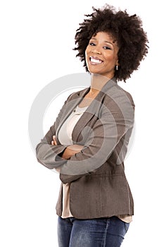 Black casual woman on white background