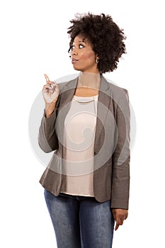 Black casual woman on white background
