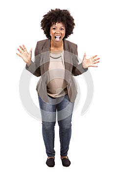 Black casual woman on white background