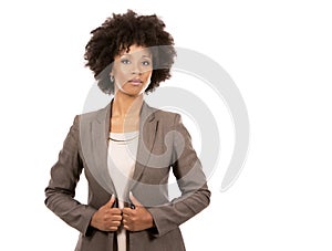 Black casual woman on white background