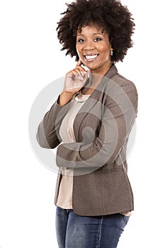 Black casual woman on white background