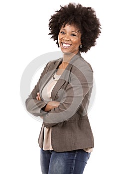 Black casual woman on white background