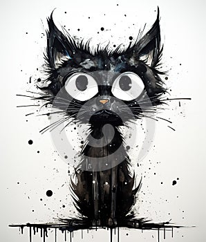Black cat abstract. Monochrome feline art on a clean canvas. Generative AI