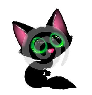 Black cat big eyes cartoon character