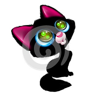 Black cat big eyes cartoon wonder