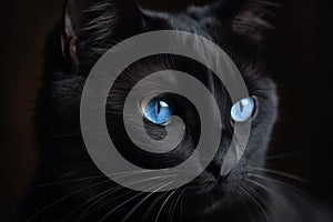 Black cat blue eyes animal. Generate Ai