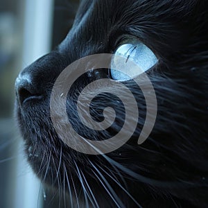 Black cat with blue eyes portrait on dark background captured with sony a1 at 85mm f8 photo