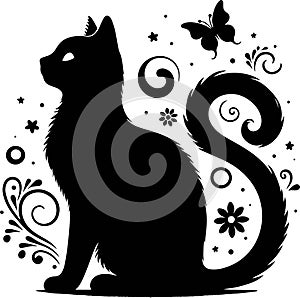A black cat with butterfly silhouette AI generated