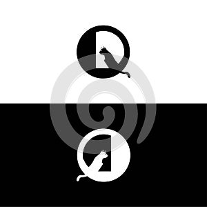 Black cat circle logo . Circle creative cat vector